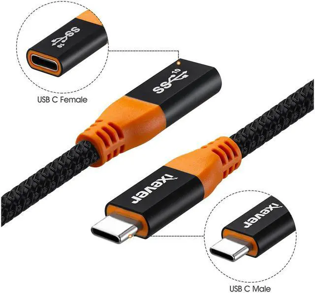 Alt view image 5 of 7 - USB C Extension Cable Short 1Ft (2Pack), iXever 100W PD Fast Charging 10 Gbps USB 3.1 Gen 2 Data 4K USB Type C Male to Female Extender Cord, Compatible with MacBook Air Surface XPS Nintendo Switch
