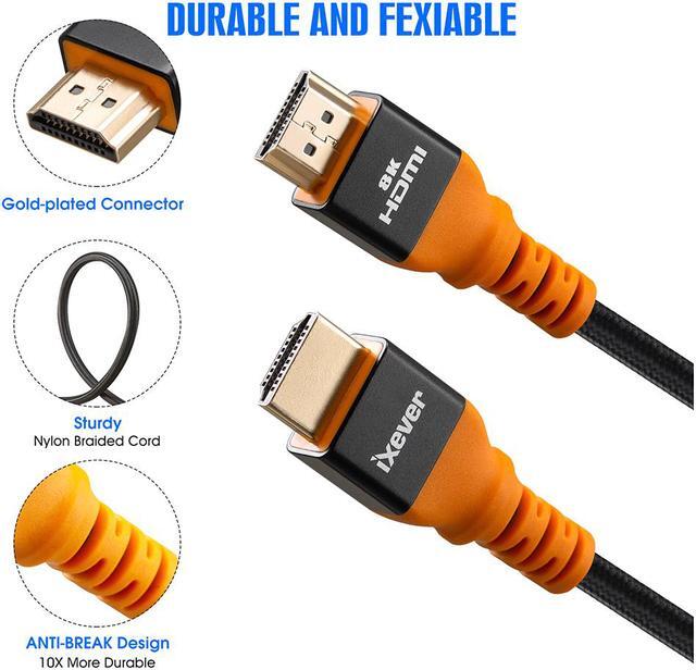 Alt view image 6 of 7 - 8K HDMI Cable [6.6ft], iXever HDMI 2.1 Certified Cable 48Gpbs Ultra High Speed Braided Cord 4K@120Hz 8K@60Hz HDCP 2.2 & 2.3 Compatible with PS5/PS4/Xbox/Apple TV/Roku TV/Fire TV/HDTV/Samsung QLED TV