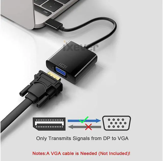 Alt view image 3 of 7 - iXever DP DisplayPort to VGA Adapter 1080p,Display Port to VGA Video Converter Adapter, Male to Female, Compatible with Computer, Desktop, Laptop, PC, Monitor, Projector, HDTV - Black