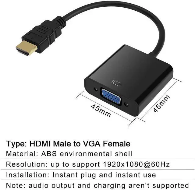 Alt view image 5 of 7 - HDMI to VGA Adapter 2Pack, iXever Gold-Plated HDMI to VGA Converter Male to Female for Computer, Desktop, Laptop, PC, Monitor, Projector, HDTV, Chromebook, Raspberry Pi, Roku, Xbox and More - Black