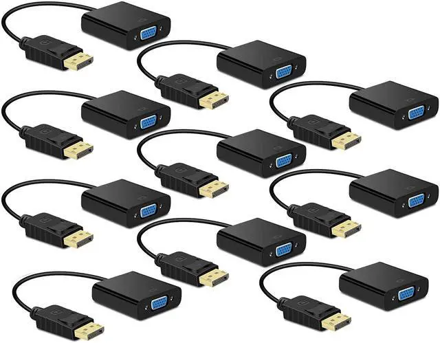 Main image of DP DisplayPort to VGA Adapter 1080p 10Pack,iXever Display Port DP to VGA Video Converter Adaptor Male to Female, for Computer, Desktop, Laptop, PC, Monitor, Projector, HDTV -Black