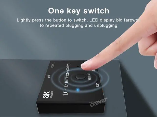Alt view image 4 of 7 - 8K DisplayPort 1.4 Switch, iXever DP DisplayPort 1.4 Bi-Direction Switch Splitter 1X2 or 2x1 DP 1.4 KVM 8K@60Hz 4K@120Hz for Multiple Source and displays switcher