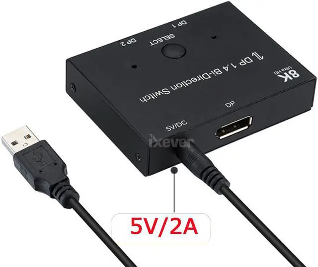 Alt view image 5 of 7 - 8K DisplayPort 1.4 Switch, iXever DP DisplayPort 1.4 Bi-Direction Switch Splitter 1X2 or 2x1 DP 1.4 KVM 8K@60Hz 4K@120Hz for Multiple Source and displays switcher