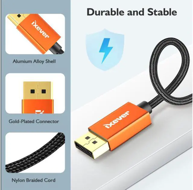 Alt view image 5 of 7 - 4K DP DisplayPort to HDMI Adapter Cable 10FT, iXever DP to HDMI Video Cord UHD 4K@60Hz, 2K@144Hz, 1080P@144Hz for HDTV, Dell, Monitor, Projector, Desktop, AMD, NVIDIA, Lenovo, HP,ThinkPad