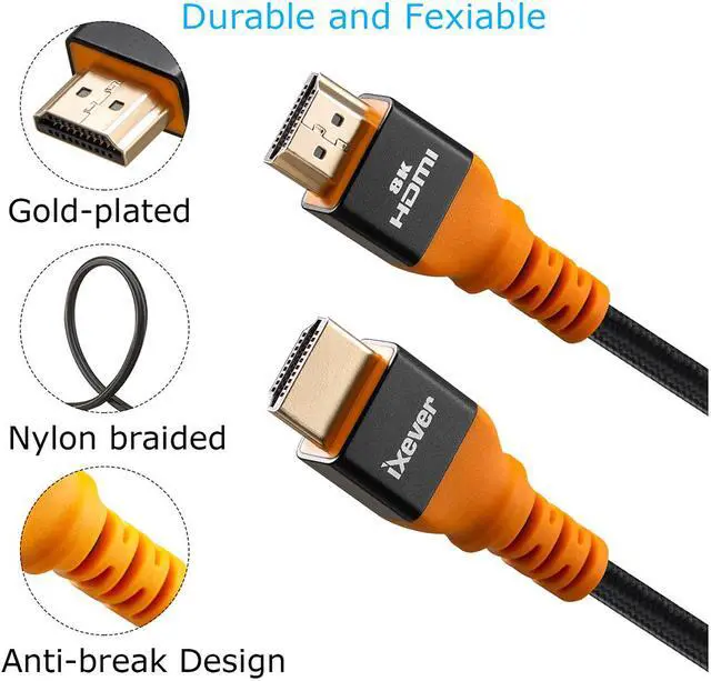Alt view image 4 of 7 - HDMI 2.1 Cable Certified 16FT/5M [2Pack], iXever 48Gbps Ultra High Speed 8K60 4K120 144Hz RTX 3090 eARC HDR10 HDCP 2.2&2.3 Dolby Compatible with Playstation 5/PS5/Xbox Series X/Samsung/LG/Roku/TCL TV