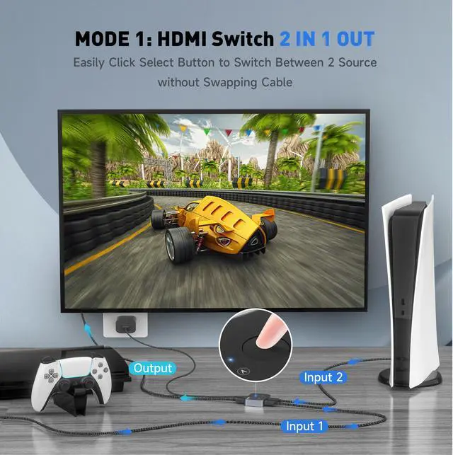 Alt view image 2 of 7 - 8K HDMI Switch, iXever 8K HDMI 2.1 Switch 2 in 1 Out, 2-Port HDMI Hub Adapter Compatible with XBOX PS5/4/3 Blu-Ray Player Fire Stick Roku, Bi-directional Support