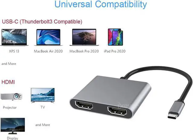 Alt view image 3 of 7 - USB C to Dual HDMI MST Adapter 4K, iXever USB Type C to Dual HDMI 4K@30Hz Video Converter Adaptor for MacBook Pro, MacBook Air, XPS, Surface Book,Thunderbolt 3 Compatible