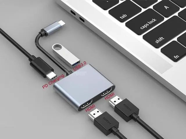 Alt view image 2 of 7 - USB C to Dual HDMI MST Adapter 4K, iXever USB Type C to Dual HDMI 4K@30Hz Video Converter Adaptor for MacBook Pro, MacBook Air, XPS, Surface Book,Thunderbolt 3 Compatible
