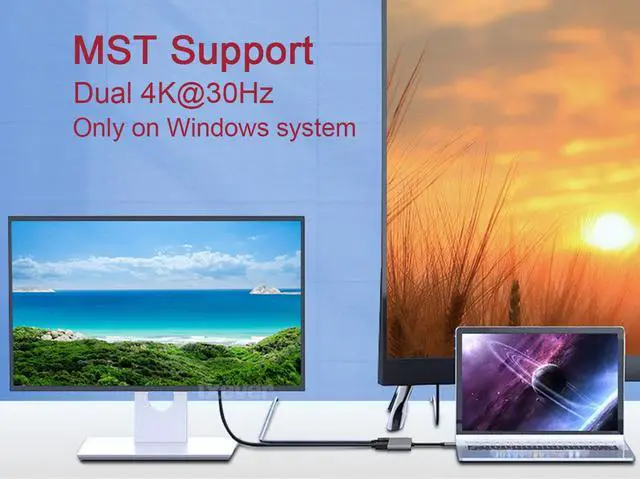 Alt view image 7 of 7 - USB C to Dual HDMI MST Adapter 4K, iXever USB Type C to Dual HDMI 4K@30Hz Video Converter Adaptor for MacBook Pro, MacBook Air, XPS, Surface Book,Thunderbolt 3 Compatible