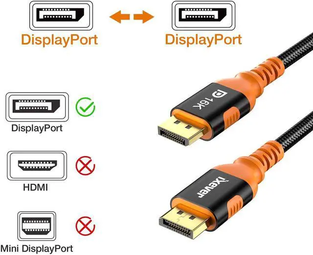 Alt view image 6 of 7 - 16K DP DisplayPort Cable 10ft, iXever DP 2.0 Cable Cord Support 80Gbps, 16K@60Hz, 8K@120Hz with DSC, 8K@60Hz, 4K@240Hz 165Hz 144Hz 120Hz, Dynamic HDR ARC for Gaming Monitor, TV, Laptop