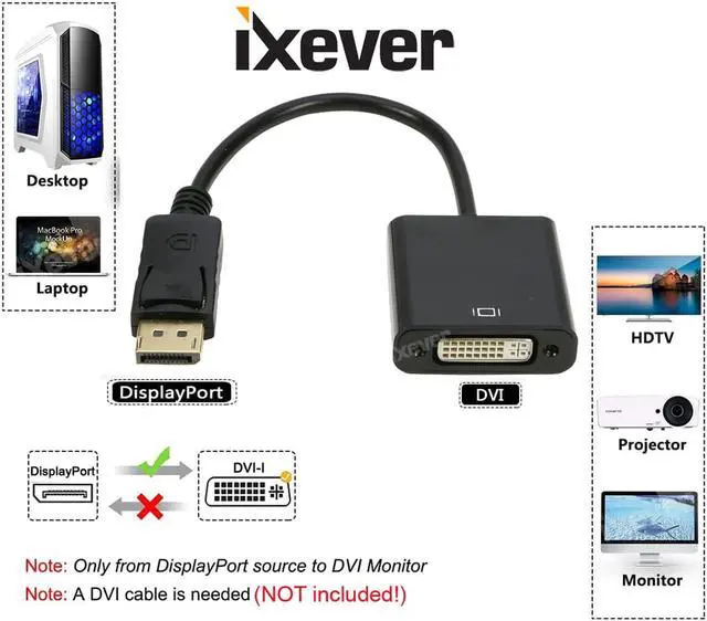 Alt view image 2 of 7 - DP DisplayPort to DVI Female Adapter 1080p (10 Pack), iXever Display Port to DVI DVI-I Female Video Cable Adapter, Compatible with Computer, Desktop, Laptop, PC, Monitor, Projector, HDTV - Black