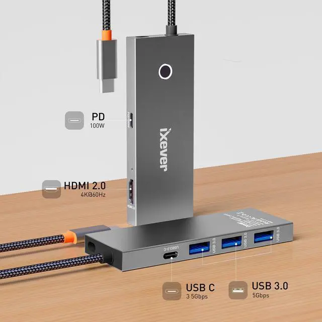 Alt view image 6 of 7 - USB C Docking Station 6-in1, iXever USB Type C to HDMI 2.0 Multiport Adapter 4K@60Hz with One Touch Screen-Off Button, 2X USB 3.0 HUB, USB Type C 5Gbps, PD 100W Charging