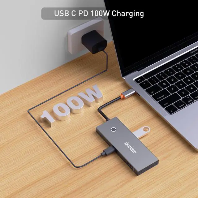 Alt view image 4 of 7 - USB C Docking Station 6-in1, iXever USB Type C to HDMI 2.0 Multiport Adapter 4K@60Hz with One Touch Screen-Off Button, 2X USB 3.0 HUB, USB Type C 5Gbps, PD 100W Charging