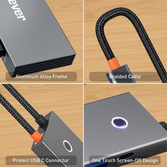 Alt view image 5 of 7 - USB C Docking Station 6-in1, iXever USB Type C to HDMI 2.0 Multiport Adapter 4K@60Hz with One Touch Screen-Off Button, 2X USB 3.0 HUB, USB Type C 5Gbps, PD 100W Charging