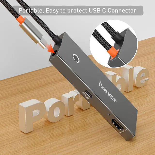 Alt view image 7 of 7 - USB C Docking Station 6-in1, iXever USB Type C to HDMI 2.0 Multiport Adapter 4K@60Hz with One Touch Screen-Off Button, 2X USB 3.0 HUB, USB Type C 5Gbps, PD 100W Charging