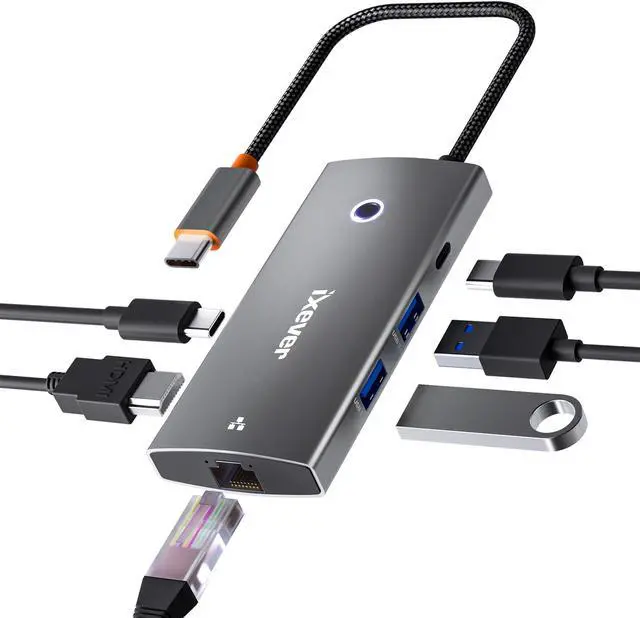 Main image of IXEVER USB C Hub Docking Station, USB C to HDMI 4K@60Hz, 100W Power Delivery, 1 x USB-C 5Gbps & 2×USB-A 3.0 5Gbps Data Ports, RJ45, USB C Dongle for MacBook Pro/Air, iPad Pro, iMac, iPhone 15 Pro/Pro