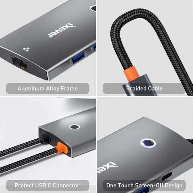 Alt view image 7 of 7 - IXEVER USB C Hub Docking Station, USB C to HDMI 4K@60Hz, 100W Power Delivery, 1 x USB-C 5Gbps & 2×USB-A 3.0 5Gbps Data Ports, RJ45, USB C Dongle for MacBook Pro/Air, iPad Pro, iMac, iPhone 15 Pro/Pro