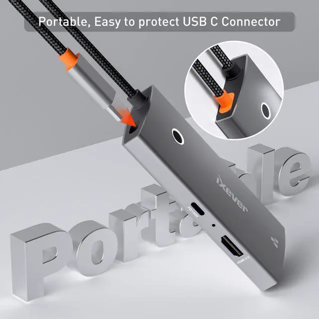 Alt view image 4 of 7 - IXEVER USB C Hub Docking Station, USB C to HDMI 4K@60Hz, 100W Power Delivery, 1 x USB-C 5Gbps & 2×USB-A 3.0 5Gbps Data Ports, RJ45, USB C Dongle for MacBook Pro/Air, iPad Pro, iMac, iPhone 15 Pro/Pro
