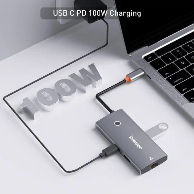 Alt view image 6 of 7 - IXEVER USB C Hub Docking Station, USB C to HDMI 4K@60Hz, 100W Power Delivery, 1 x USB-C 5Gbps & 2×USB-A 3.0 5Gbps Data Ports, RJ45, USB C Dongle for MacBook Pro/Air, iPad Pro, iMac, iPhone 15 Pro/Pro