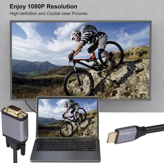 Alt view image 2 of 6 - IXEVER USB C to VGA Cable 6 Feet, USB Type C to VGA Male to Male Adapter Cable Thunderbolt 3 Compatible for iPhone 15 Pro/Max, MacBook Pro/Air, iPad Pro, iMac, S23, XPS 17, Surface Book 3 and More