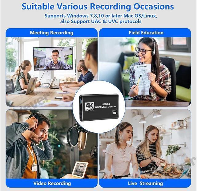 Alt view image 3 of 7 - 4K Audio Video Capture Card, USB 3.0 HDMI Video Capture Device 4K HDMI Loop-Out, 1080P 60FPS/2K 30FPS For Game Recording, Live Streaming Works for PS5/Switch/Camera/PC/OBS(Black)