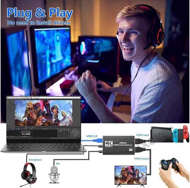 Alt view image 6 of 7 - 4K Audio Video Capture Card, USB 3.0 HDMI Video Capture Device 4K HDMI Loop-Out, 1080P 60FPS/2K 30FPS For Game Recording, Live Streaming Works for PS5/Switch/Camera/PC/OBS(Black)