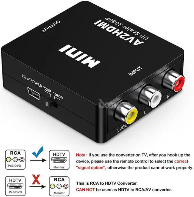 Alt view image 3 of 7 - IXEVER RCA to HDMI,AV to HDMI Converter, 1080P Mini RCA Composite CVBS Video Audio Converter Adapter Supporting PAL/NTSC for TV/PC/ PS3/ STB/Xbox VHS/VCR/Blue-Ray DVD Players