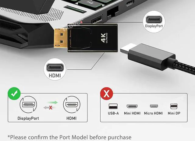 Alt view image 5 of 7 - 4K DisplayPort to HDMI Adapter [2-Pack], iXever DP Display Port to HDMI Female Converter Adaptor Full HD 1080p 3D, Only Transferring Signal from Display Port DP(Source) to HDMI (Monitor)