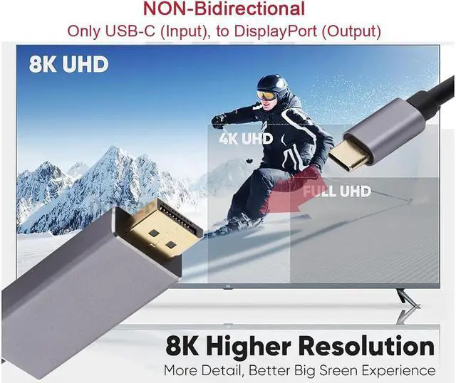 Alt view image 3 of 7 - USB C to DisplayPort 1.4 Cable 8K@60Hz 4K@240Hz, IXEVER Thunderbolt 4/3 to DisplayPort Cord USB C to DP 1.4 32.4Gbps Compatible iPhone 15, MacBook Pro/Air, iPad, Mac Mini, Galaxy, XPS 17, 6FT