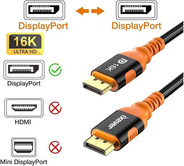 Alt view image 2 of 7 - 2-Pack 16K Displayport Cable 2.1 6.6FT, iXever DP 2.1 Cable [16K@60Hz, 8K@120Hz, 4K@240Hz] 80Gbps HDR, HDCP DSC 1.2a, for FreeSync G-Sync Gaming Monitor 4090 7900xtx/PC/TV/Monitor