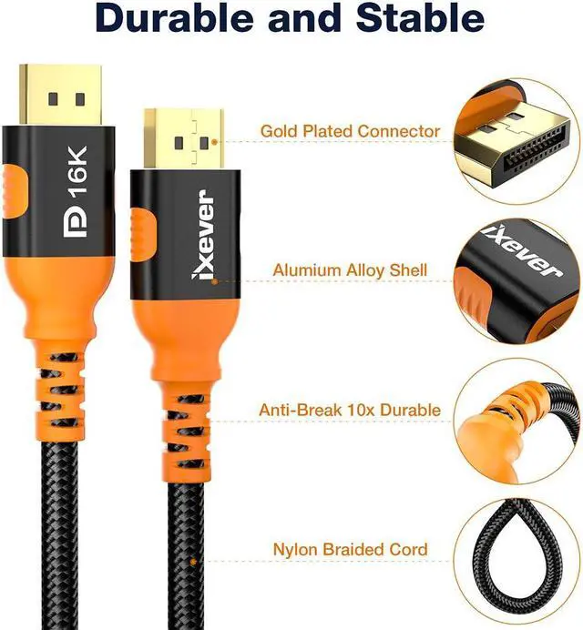 Alt view image 5 of 7 - 2-Pack 16K Displayport Cable 2.1 6.6FT, iXever DP 2.1 Cable [16K@60Hz, 8K@120Hz, 4K@240Hz] 80Gbps HDR, HDCP DSC 1.2a, for FreeSync G-Sync Gaming Monitor 4090 7900xtx/PC/TV/Monitor