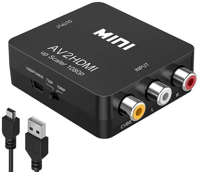 Main image of AV to HDMI Converter, RCA to HDMI Converter Adapter, 1080P Mini RCA Composite CVBS Audio Video Converter Supports PAL/NTSC Compatible with PC/Laptop/Xbox /PS4 /TV/STB/VHS/VCR/Blue-Ray - Black