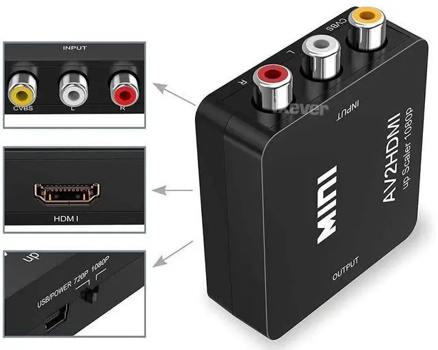 Alt view image 6 of 7 - AV to HDMI Converter, RCA to HDMI Converter Adapter, 1080P Mini RCA Composite CVBS Audio Video Converter Supports PAL/NTSC Compatible with PC/Laptop/Xbox /PS4 /TV/STB/VHS/VCR/Blue-Ray - Black