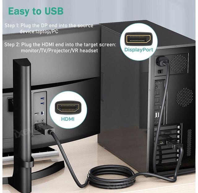 Alt view image 3 of 7 - DP DisplayPort to HDMI Cable 6ft, IXEVER 4K Display Port to HDMI Adapter Male to Male 6 Feet Cable Cord Converter for PCs to HDTV, Monitor, Projector
