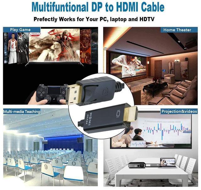 Alt view image 4 of 7 - DP DisplayPort to HDMI Cable 6ft, IXEVER 4K Display Port to HDMI Adapter Male to Male 6 Feet Cable Cord Converter for PCs to HDTV, Monitor, Projector