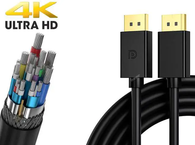 Alt view image 6 of 6 - 4K DisplayPort Cable 10 ft, DP 1.2 Display Port Cable Male to Male, 4K@60Hz, 2K@165Hz/144Hz/120Hz for Computer, Docking Station, Monitor, Splitter, KVM and More