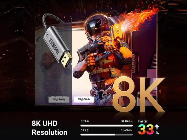 Alt view image 2 of 7 - USB C to DisplayPort Cable Bidirectional 8K@60Hz 4K@240Hz, 6FT DP to USB C / Thunderbolt 4 Cord, Aluminum Case Nylon Braided, Compatible with iPhone 16 Pro Max, MacBook Pro/Air, iPad