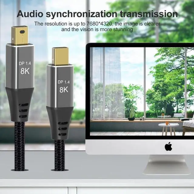 Alt view image 2 of 7 - Jimier Mini DisplayPort 1.4 8K 60hz Cable Ultra-HD UHD 4K 144hz Mini DP to MiniDP Cable 7680*4320 for Video PC Laptop TV