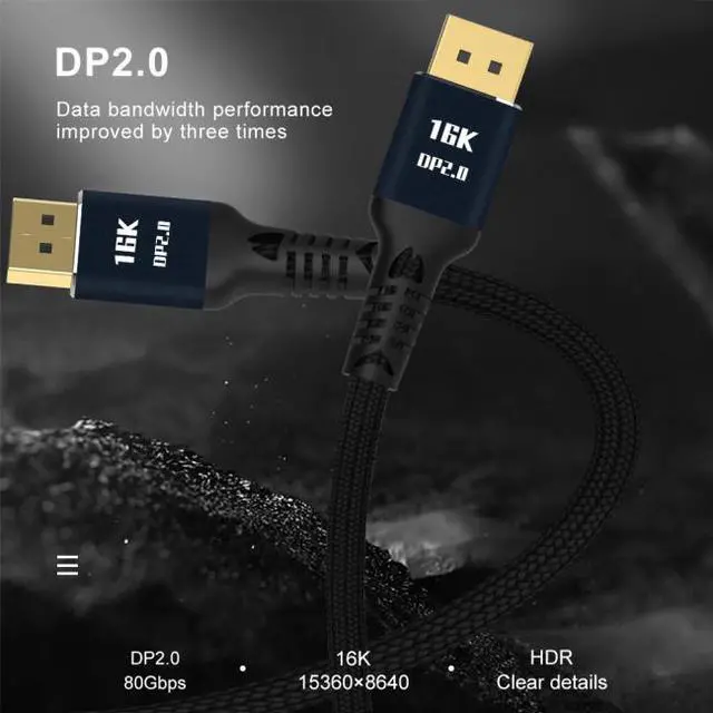 Alt view image 7 of 7 - CY 100cm DisplayPort 2.0 DP to DP Cable 16K 60hz Cable Ultra-HD UHD DP 1.4 8K 120hz for PC Laptop TV