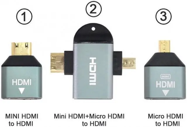 Alt view image 3 of 7 - Cablecc 3pcs/set Micro & Mini HDMI to HDMI-compatible 1.4 Female 2-in-1 Combo Adapter 4K@60hz
