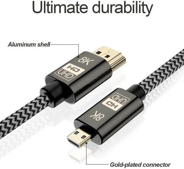 Alt view image 3 of 7 - Jimier Micro HDMI to HDMI 2.1 Ultra-HD UHD 8K 60hz 4K 120hz Cable 48Gbs HDMI Cord for Camera Tablet