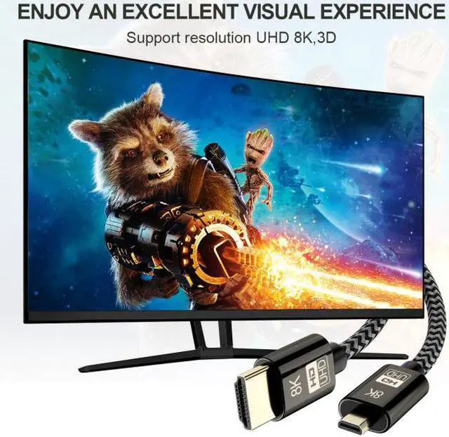 Alt view image 7 of 7 - Jimier Micro HDMI to HDMI 2.1 Ultra-HD UHD 8K 60hz 4K 120hz Cable 48Gbs HDMI Cord for Camera Tablet