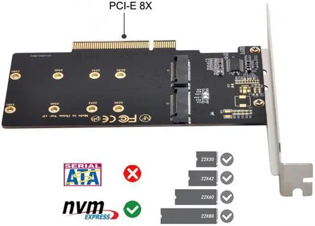 Alt view image 6 of 7 - Jimier Dual 2X NVME M.2 AHCI to PCIE Express 3.0 Gen3 X8 X16 Raid Card VROC Raid0 Hyper Adapter