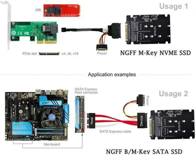 Alt view image 7 of 7 - Cablecc SFF-8639 NVME U.2 to Combo NGFF M.2 M-key SATA PCIe SSD Adapter for Mainboard Replace SSD 750 p3600 p3700