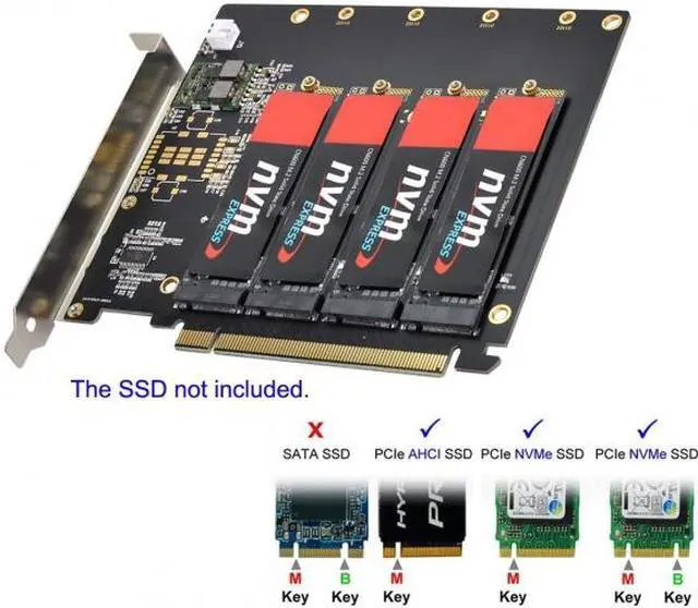 Alt view image 6 of 7 - CY 4X NVME M.2 AHCI to PCI-E Express 3.0 Gen3 X16 Raid Card with Fan VROC Raid0 Hyper Adapter