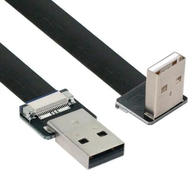 Alt view image 2 of 7 - Xiwai Down Angled USB 2.0 Type-A Male to Type-A Male Data Flat Slim FPC Cable 90 Degree for FPV and Disk and Scanner and Printer