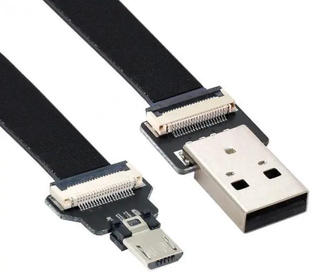 Main image of Cablecc 0.2M USB 2.0 Type-A Male to Micro USB 5Pin Male Data Flat Slim FPC Cable for FPV & Disk & Phone