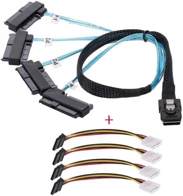 Alt view image 3 of 7 - FVH Internal 36 Pin Mini SAS SFF-8087 Host to 4 SFF-8482 Target SAS Hard Disk and IDE Power Cable 50cm