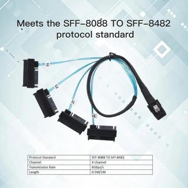 Alt view image 6 of 7 - FVH Internal 36 Pin Mini SAS SFF-8087 Host to 4 SFF-8482 Target SAS Hard Disk and IDE Power Cable 50cm