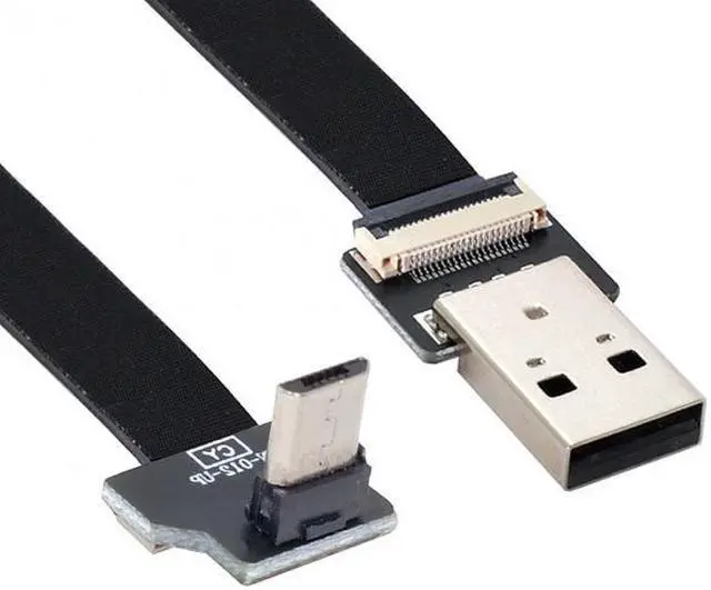 Main image of Cablecc 0.5M Up Angled USB 2.0 Type-A Male to Micro USB 5Pin Male Data Flat Slim FPC Cable for FPV & Disk & Phone